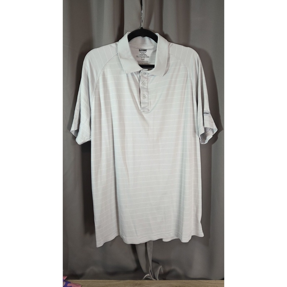 BLACKHAWK! Men's Gray White stripes Polo‎ Shirt XL  Small pulls